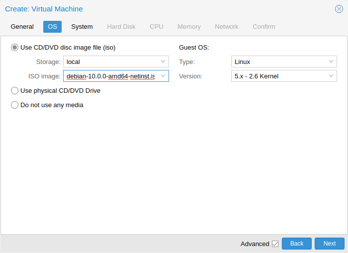 Create VM wizard, OS step