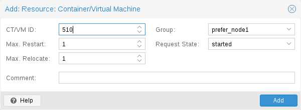 HA add resource dialog