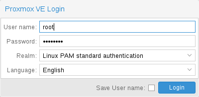 Proxmox VE login dialog