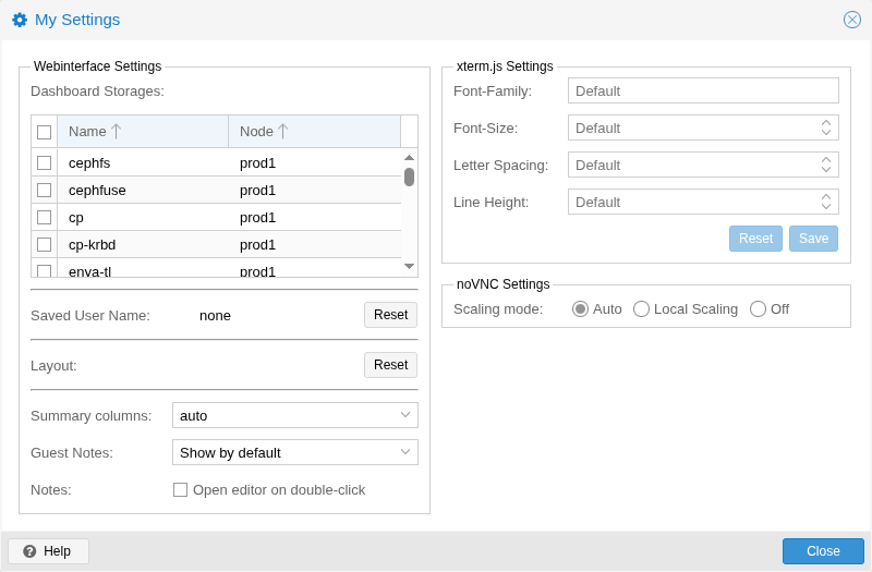Proxmox my settings
