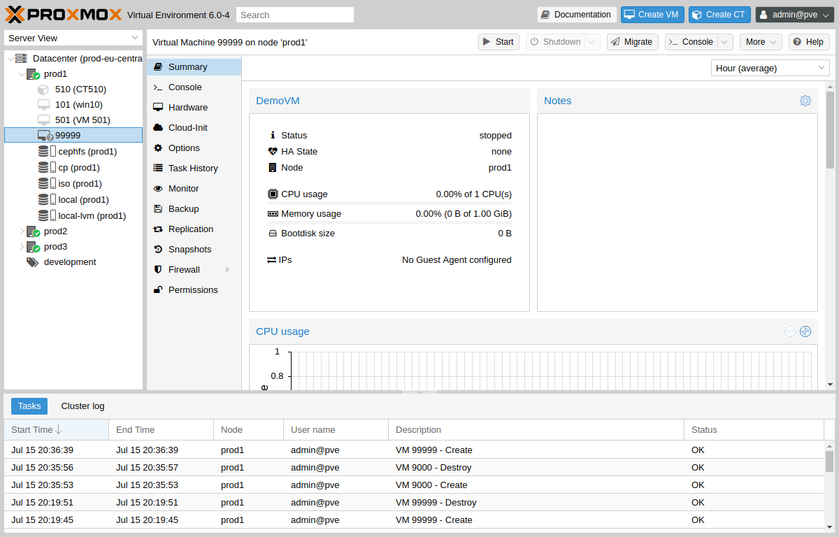 Proxmox bottom task viewer